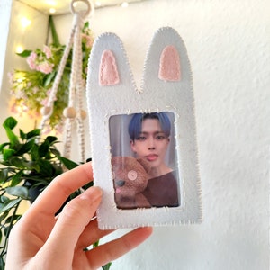 Porte-cartes photo lapin fait main en feutre | Adorable support pour PC pour la décoration