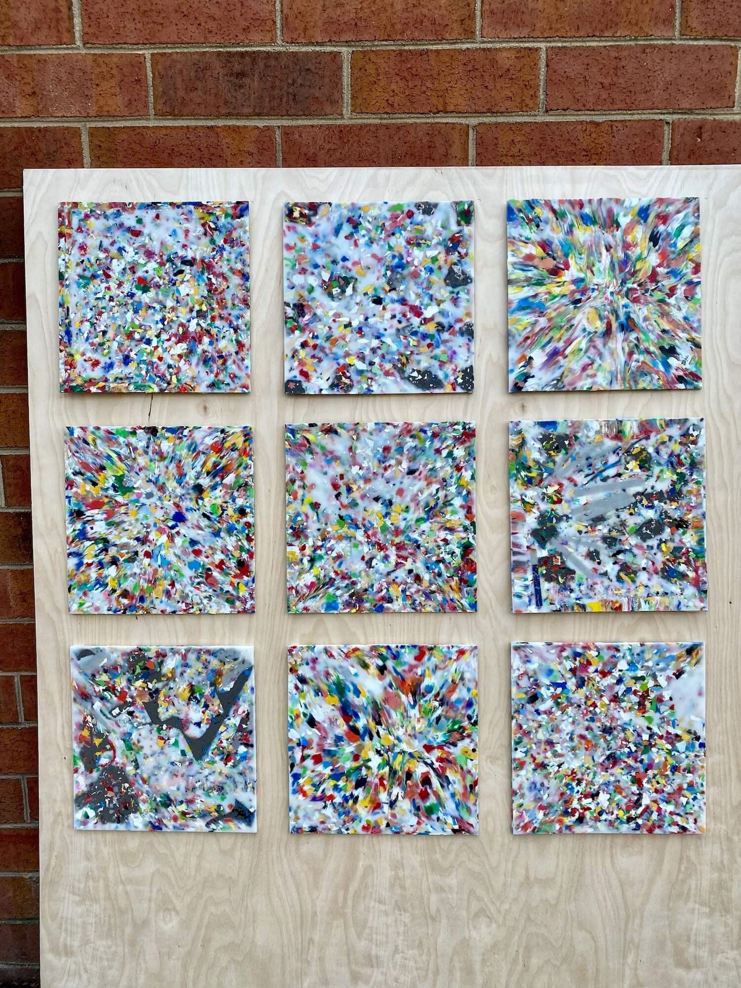Colorful Abstract Recycled Plastic Wall Art Set. Versatile Ecofriendly
