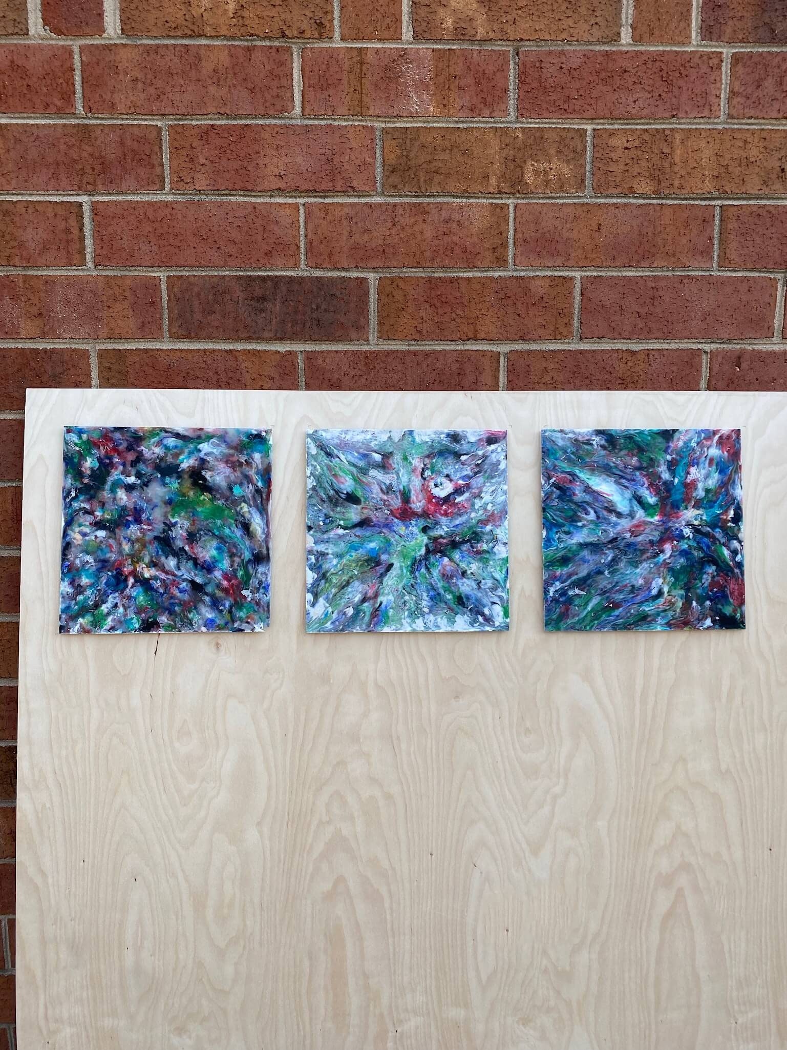 Colorful Abstract Recycled Plastic Wall Art Set. Versatile Ecofriendly
