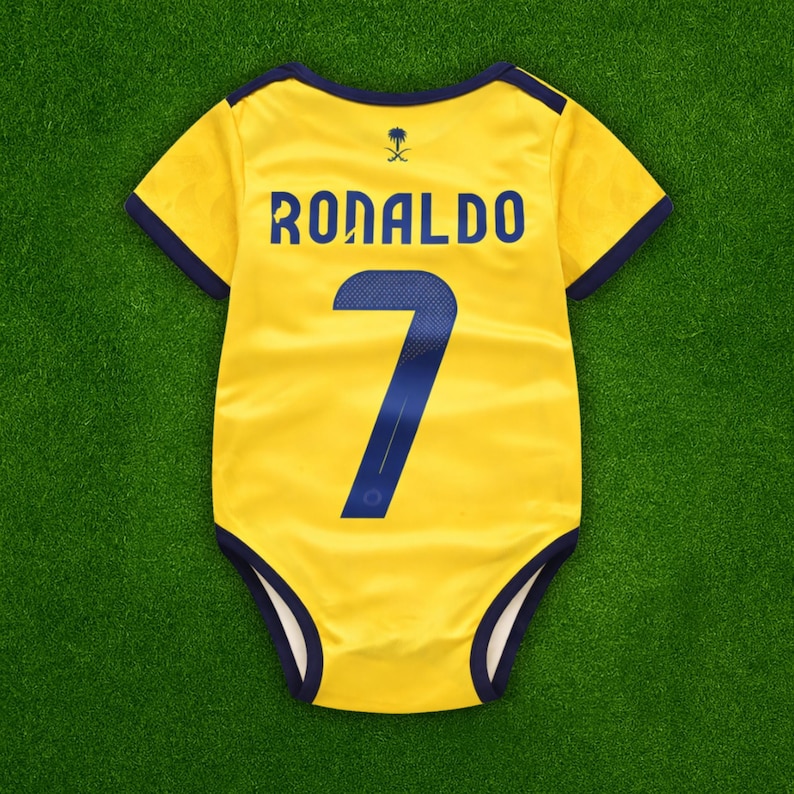 Cristiano Ronaldo #7 Al Nassr Baby Jersey, Bodysuit, Newborn outfit, Soccer Jersey Personalize