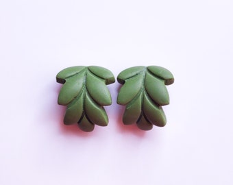 Leaf Earrings Huggies Polymer Clay Earrings Hoops Green Leaves Nature Style Earrings Bohemian Earhuggies Small Casual Gift Unique | BIRCH