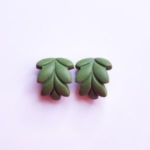 Leaf Earrings Huggies Polymer Clay Earrings Hoops Green Leaves Nature Style Earrings Bohemian Earhuggies Small Casual Gift Unique BIRCH image 1