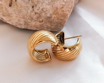 Chunky Hoops Earring Stainless Steel Gold Plated Earrings Elegant Earring Modern Earring Funky Statement Earring Geometric Golden Hoop
