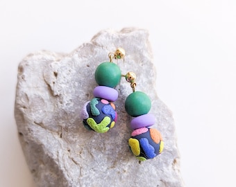 Polymer Clay Earrings Handmade Jewelry Statement Earring Clay Beaded Earring Spring Summer Earring Funky Earring Lightweight | LITZY