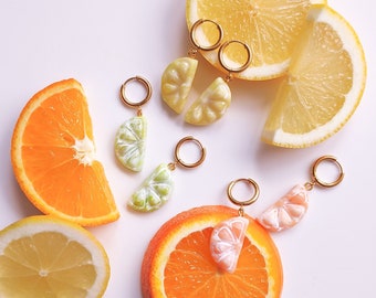 Citrus Hoops Polymer Clay Earring Marbled Earring Earring Spring Summer Earring Statement Earring Fun Gift For Her Birthday Gift | CITRUS