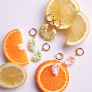 Citrus hoepels polymeer klei oorbel gemarmerde oorbel oorbel lente zomer oorbel statement oorbel leuk cadeau voor haar verjaardagscadeau CITRUS afbeelding 1