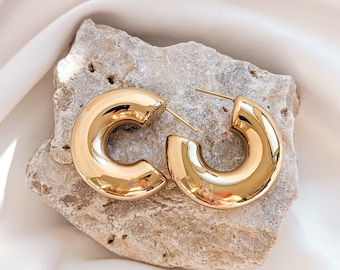 Chunky Hoops Earring Stainless Steel Gold Plated Earrings Elegant Earring Modern Earring Funky Statement Earring Geometric Golden Hoop