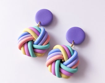 Pastel Rainbow Twisted Knot Polymer Clay Earrings | Playful Handmade Earrings | Color Pop Polymer Clay Earring | LIBBY