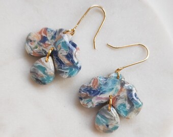 Charlene | Marbled Polymer Clay Hook Earrings | Handmade Polymer Clay Statement Earrings |  Dailywear Earrings | Dangle Earrings