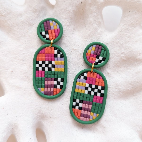 Polymer Clay Earring Handmade Jewellery Statement Earring Colorful Earring Bohemian Earring Autumn Vibes Earring Geometric Pattern | DAKOTA