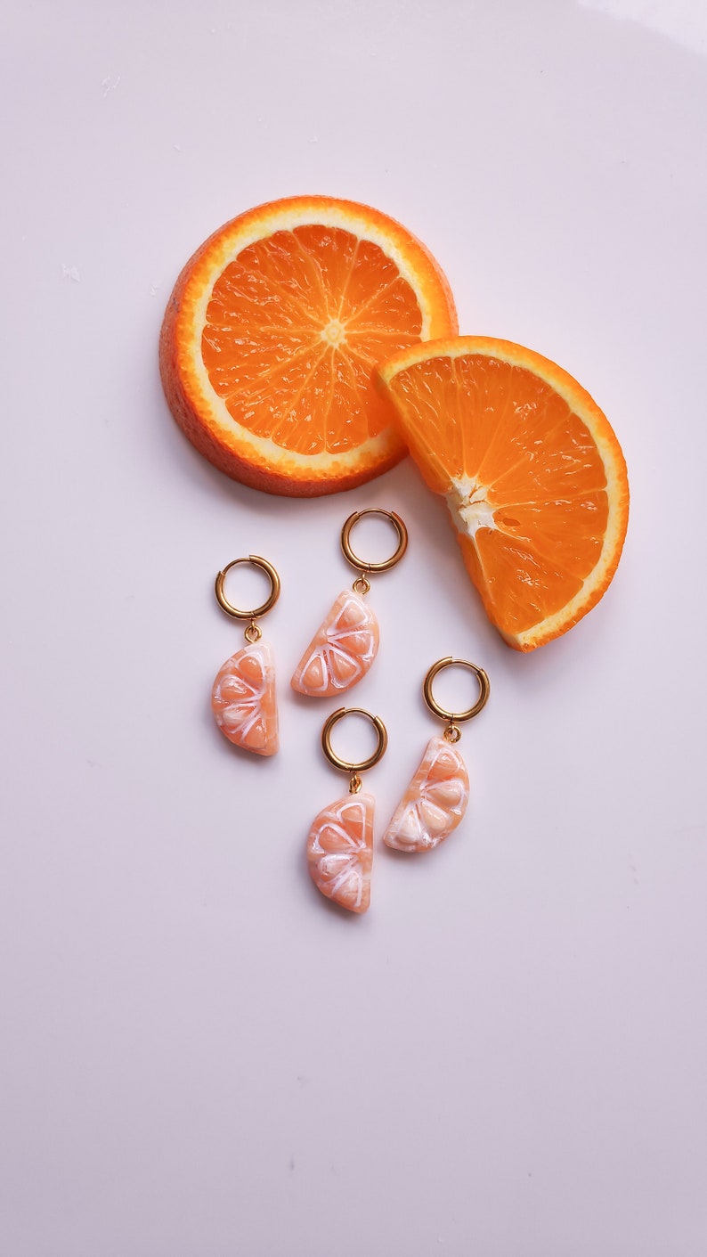 Citrus hoepels polymeer klei oorbel gemarmerde oorbel oorbel lente zomer oorbel statement oorbel leuk cadeau voor haar verjaardagscadeau CITRUS afbeelding 2