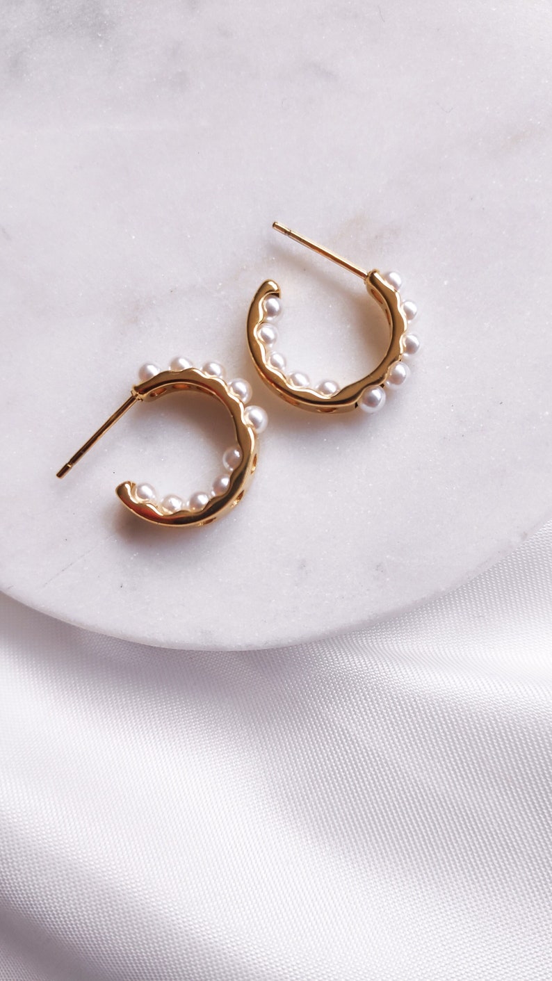 Pearl Earring Stainless Steel Hoop Imitation Pearl Earrings Elegant Earring Stainless Steel Romantic Earrings Wedding Earring Bridal Jewelry image 1