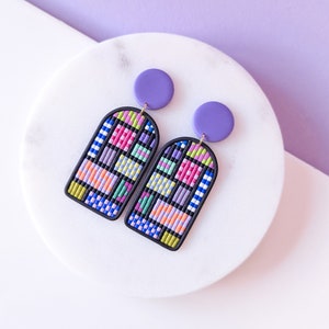 Handmade Mosaic Polymer Clay Earrings: Colorful Geometric Statement Jewelry