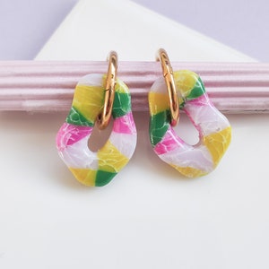 Handmade Polymer Clay Earrings Golden Hoop Silver Hoop Statement Earrings Quilt Pattern Jewellery Handmade Bohemian Earring Modern ENOLA image 3