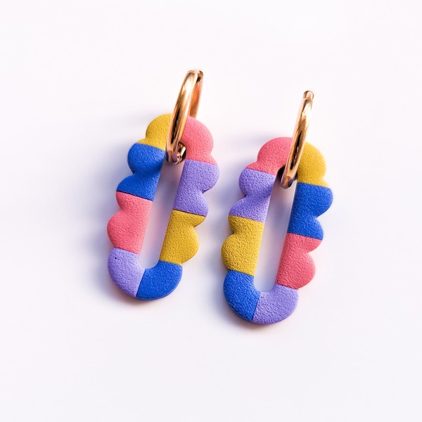 Pastel Waves Hoop Earrings | Color Pop Polymer Clay Earring | Playful Handmade Polymer Earrings | Colorful Artistry Earrings | CHLOE