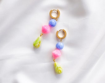 Polymer Clay Earrings Handmade Jewelry Statement Earring Clay Beads Earring Spring Summer Earring Boho Earring Lightweight | BRYLEE