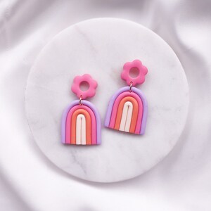 Polymer Clay Earrings Rainbow Earrings Flower Dangle Statement Earrings Handmade Jewellery Cute Earrings Fun Earrings IRIS image 2