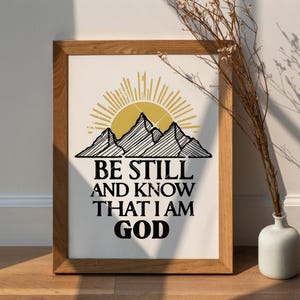 Be Still and Know That I Am God Wall Art, Vintage Bible Art, Christian Wall Decor, Mountain Decor, Bible Verse Gift, Bible Chapter Poster
