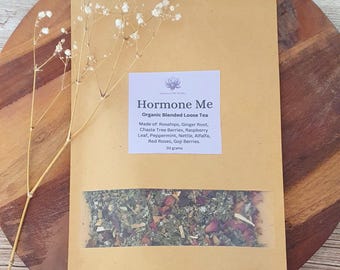 Hormone Me / Té de hojas sueltas orgánico y natural mezclado / Té de bienestar / Hojas de frambuesa, bayas de goji, jengibre y más...
