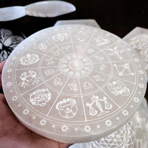 Selenite Astrology Calendar Satin Spar Zodiac  Calendar Forgotten Whispers co
