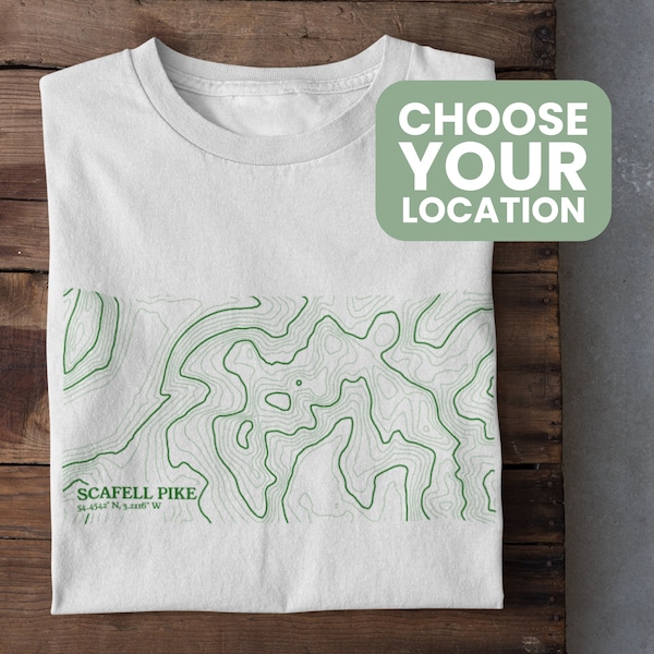 Custom Hiking T-Shirt | Outdoors Gift | Contour Map Art | Topographic | Mountain | Free Personalisation