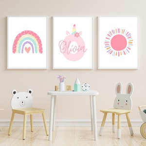 Set of 3, Boho Prints Nursery Decor, Boho Prints for Nursery, Personalised Print, Girls Bedroom Wall Art, Playroom Poster, Boho Home Decor