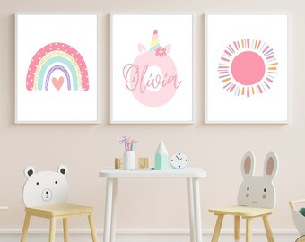 Set of 3, Boho Prints Nursery Decor, Boho Prints for Nursery, Personalised Print, Girls Bedroom Wall Art, Playroom Poster, Boho Home Decor
