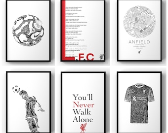 Impresión de fútbol, regalo de fútbol, arte mural de camisetas de fútbol, regalo para él, impresión de fútbol, estadio de fútbol, póster de fútbol contemporáneo, Anfield