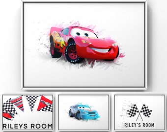 Car Poster | Children&#39;s Nursery Wall Art | Race Car Room Decor | Personalised Prints | Childrens Car Art | Lightening Mcqueen | Gift Ideas