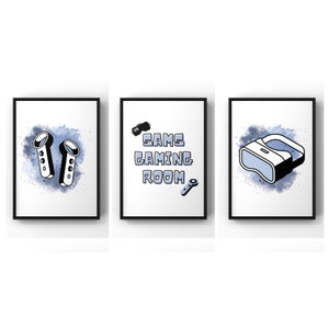 Games Room, Video Game, Virtual Reality Gaming Print, Gamer Decor, Personalised Gamer Prints, For Him, VR Games Room Wall Art, Set of 3
