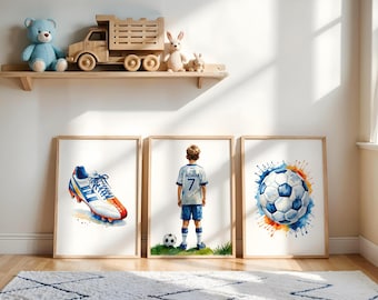 Fußball Poster, Wandbild Fußball, Fußball Poster, Fußball Poster, Fußball Geschenk für Jungen Schlafzimmer Fußball Dekor, Fußball-Shirt Namen Druck