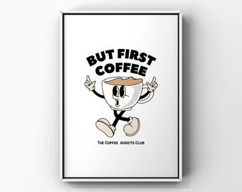 Coffee Club Kitchen Print, Kitchen Poster, Coffee Print, Hand Drawn Kitchen Print, Friend Gift, Coffee Lover, Kitchen Wall Art, Coffee Art