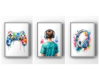 Personalised Gaming Wall Art Prints, Personalised Gaming Prints, Boys Bedroom Decor, Kid Bedroom Gamer Decor, Games Room Gaming Gift for Boy