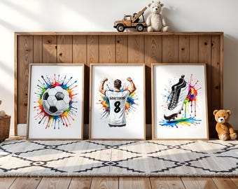 Personalisierter Fußball Wand Art Prints, 3er-Set Drucke - Jungen Fußball Geschenk für Jungen Fußball, Jungen-Schlafzimmer Dekor, Fußball Poster