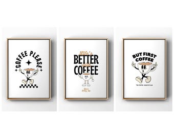 Coffee Club Kitchen Print, Kitchen Poster, Coffee Print, Hand Drawn Kitchen Print, Friend Gift, Coffee Lover, Kitchen Wall Art, Coffee Art