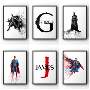 Lámina de superhéroe, láminas para niños, póster de superhéroe para dormitorio de niños, juego de regalo de Navidad de 3 láminas personalizadas