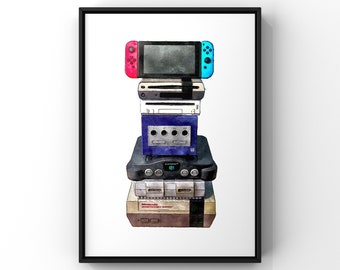 Gaming Switch Prints, Gamer Console Evolution Poster, Switch Gaming Poster For Kids, Games Room Wall Art, Boys Bedroom Decor, Gaming Poster