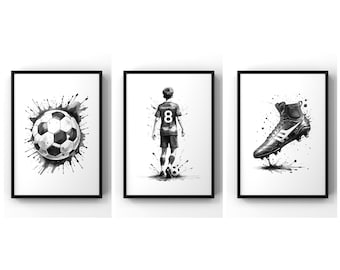 Personalisierte Fußball Geschenk für Kinder, Fußball-Drucke, 3er-Set Fußball Poster für Jungen-Schlafzimmer-Dekor, Fußball-Wand-Kunst, Jungen-Fußball-Raum