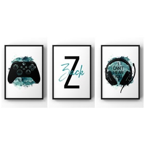 Gamer Poster, Personalised Games Room Wall Art, Set of 3 Gaming Prints, Boys Bedroom Decor, Games Room, Contemporary Gaming Poster
