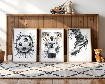 Fußball Poster, Wandbild Fußball, Fußball Poster, Fußball Poster, Fußball Geschenk für Jungen Schlafzimmer Fußball Dekor, Fußball-Shirt Namen Druck