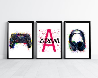 Gaming Prints Personalised Gamer Gift, Graffiti Set of 3 Wall Art Prints, Games Room Wall Art For Boys Bedroom Decor, Gaming Accessories