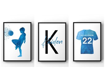 Football Soccer Player Personalised Gift, Boys Male Football Art Print, Custom Wall Art For Football Fans, Soccer Gift Football Prints