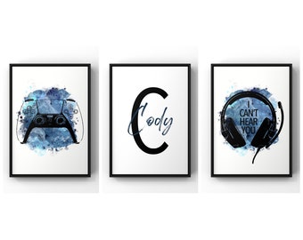 Gaming Prints Personalised Set of 3 Gamer Gift For Games Room Wall Art, Personalised Christmas Gift Gamer Poster, Bedroom Decor Video Games