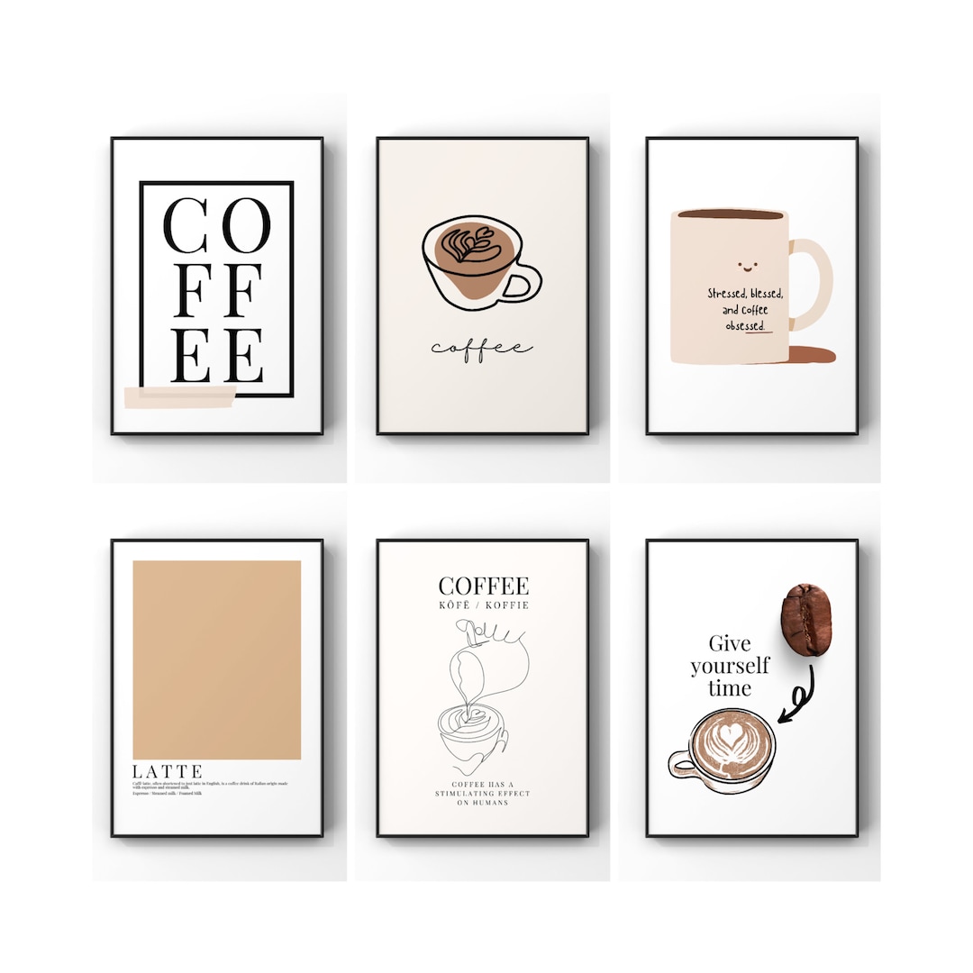 set of 6 kitchen prints coffee print set kitchen art... Coffee Gifts, Kitchen Print, Kitchen Art, Retro Art Print, Kitchen and ...