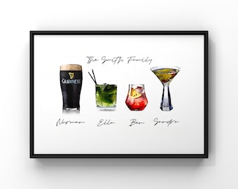 Family Drinks Print, Personalised Family Print, Custom Print, Personalised Print Gift, Family Print, Gift For Her, New Home, Birthday Gift