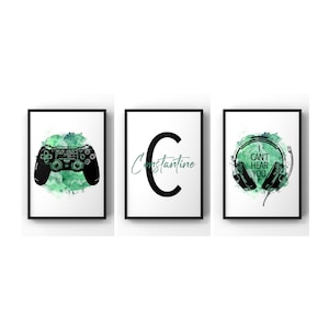 Poster Gamer, Arte murale personalizzata per sala giochi, Set di 3 stampe da gioco, Decorazione per camera da letto per ragazzi, Sala giochi, Poster da gioco contemporaneo
