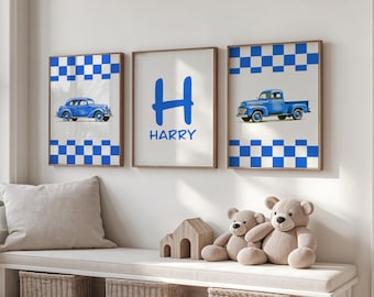 Set of 3, Personalised, Race Car Prints, Vehicle Prints, Racing Car, Boys Bedroom Prints, Vintage Race Car, Playroom Prints, Boys Gifts