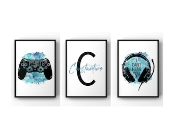 Gaming Prints Personalised Set of 3 Gift for Boys Bedroom Decor, Gaming Poster, Games Room Wall Art, Gaming Gift For Kid