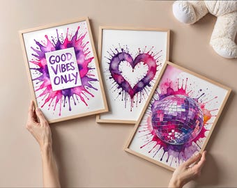 Set di stampe artistiche da parete per camerette di ragazze alla moda, poster colorati per la sala giochi, decorazioni retrò e originali per la cameretta dei bambini, stampe con affermazioni stampabili
