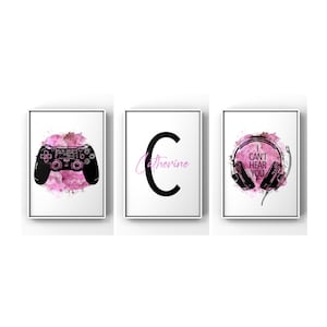 Girls Bedroom Prints, Personalised Gift For Girls Bedroom Decor, Set of 3 Gaming Room Wall Art, Custom Girl Bedroom Decor, Girls Prints